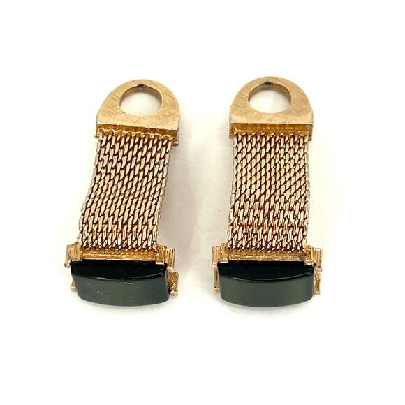 Vintage Swank Cufflinks Wraparound Gold Tone and green glass tiger’s eye - Picture 2 of 3